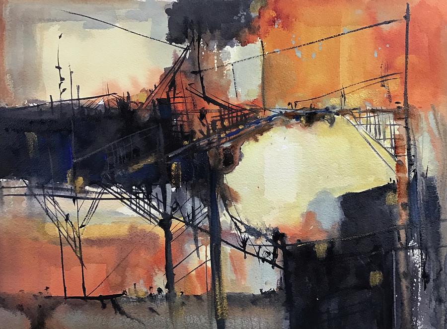Industrial Sunset Painting by Judith Levins