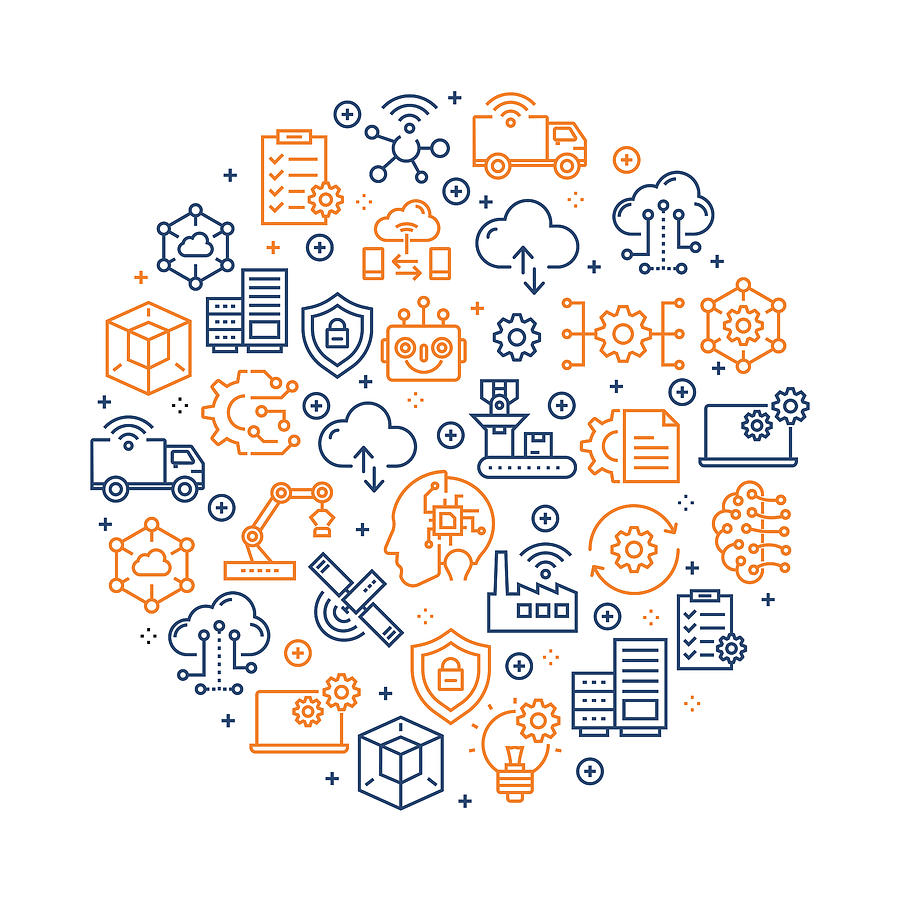 Industry 4.0 Pattern Design - Colorful Line Icons arranged in circle Drawing by Cnythzl