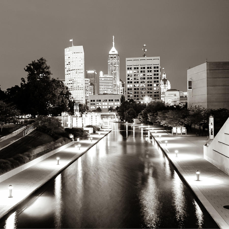 Indy Skyline Over Canal Walk - Sepia Edition Photograph by Gregory Ballos