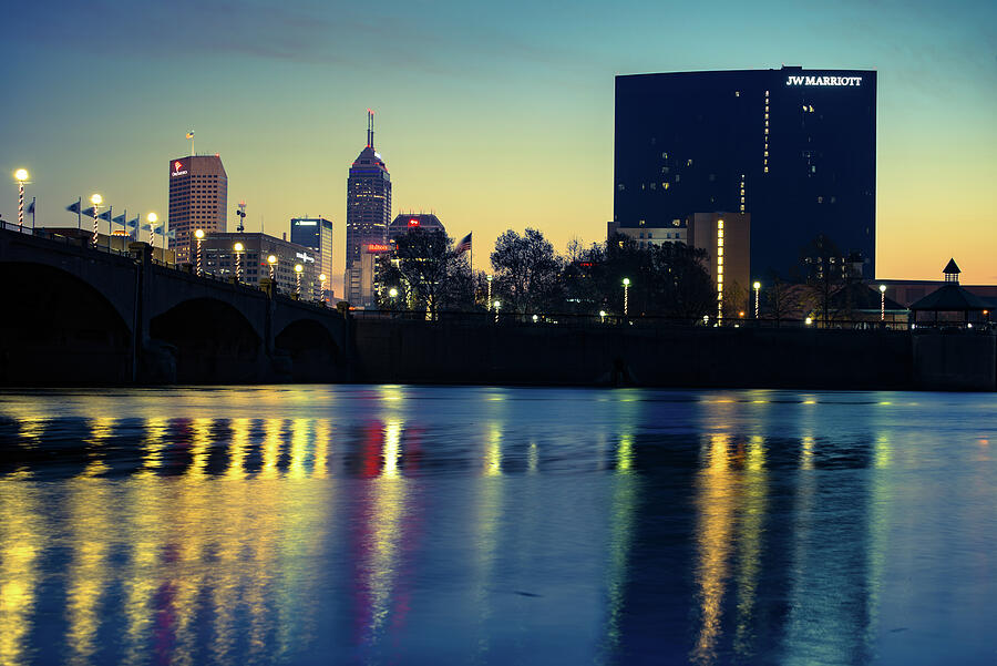 Indianapolis Skyline Photograph - Indy Skyline Reflections - Indianapolis Indiana by Gregory Ballos