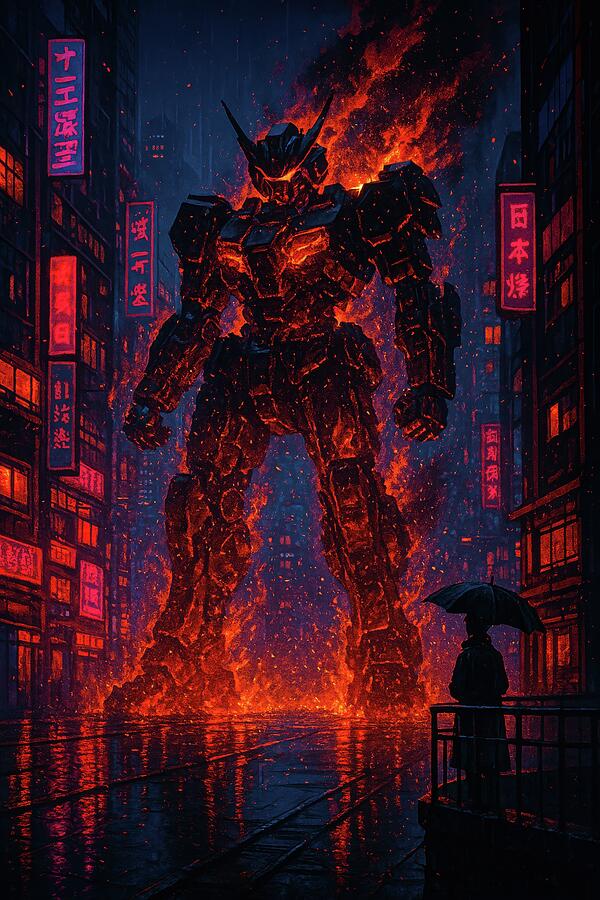 Inferno Protocol - Mech Rising in Tokyo Rain Digital Art by Matthias Hauser Inferno Protocol - Mech Rising in Tokyo Rain Digital Art by Matthias Hauser