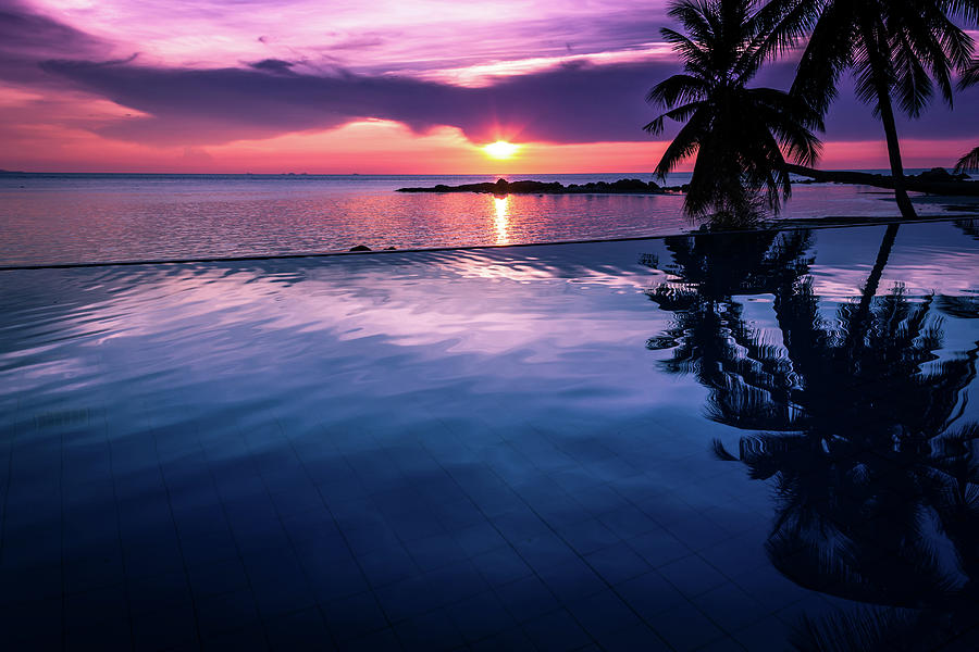 Infinity pool sunset Thai Restaurant Decoration Photograph by Josu Ozkaritz