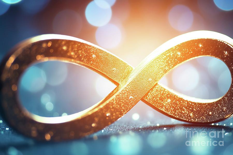 Infinity symbol, golden bow with glitter and blurred background. Photograph by Joaquin Corbalan