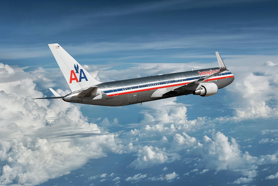 Inflight View of an American Airlines Boeing 767 Mixed Media by Erik Simonsen