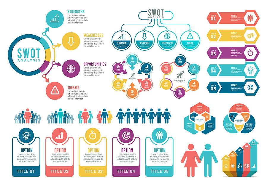 Infographic Elements. SWOT Analysis Infographic Elements Drawing by Artvea