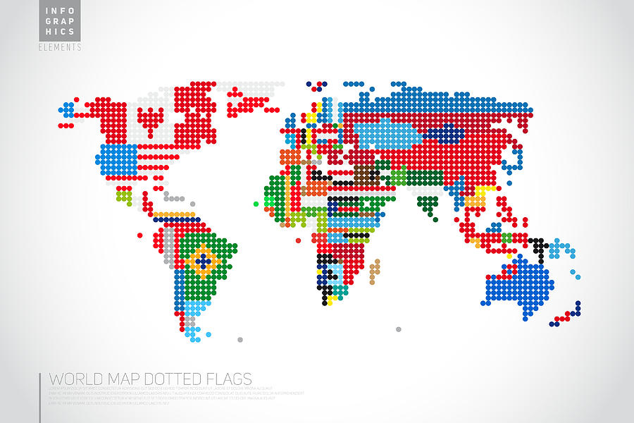Infographics World map from dots with pointer marks Drawing by Matejkotula