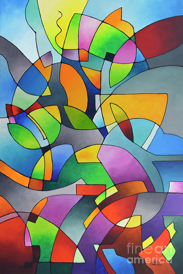 Information Paradox, a hard edge vertical geometric abstract original painting Painting by Sally Trace