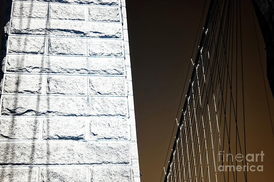 Infrared Brooklyn Bridge Column in New York City Photograph by John Rizzuto