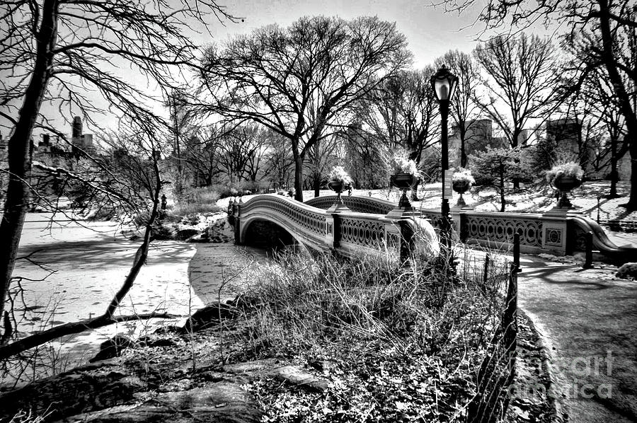 Central Park Photograph - Infrared Central Park This Way to the Bow Bridge black and white by Paul Ward