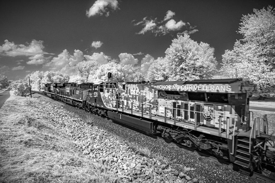 Infrared shot of CSX Q026 with CSXT 1776 Honoring our Veterans Unit at Mortons Gap KY Photograph by Jim Pearson