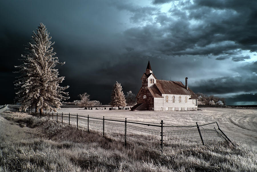 Big Coulee Lutheran Church in infrared - Ramsey county North Dakota Photograph by Peter Herman