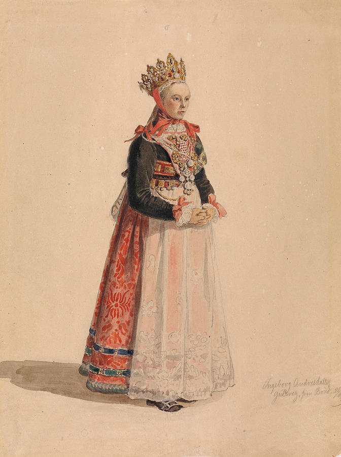 Ingeborg Andresdatter Gulsvik as Bride Drawing by Adolph Tidemand