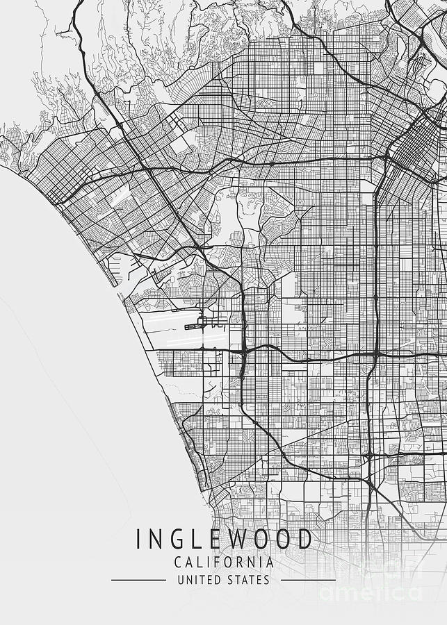 Inglewood California Us Gray City Map Digital Art By Tien Stencil Fine Art America 1249