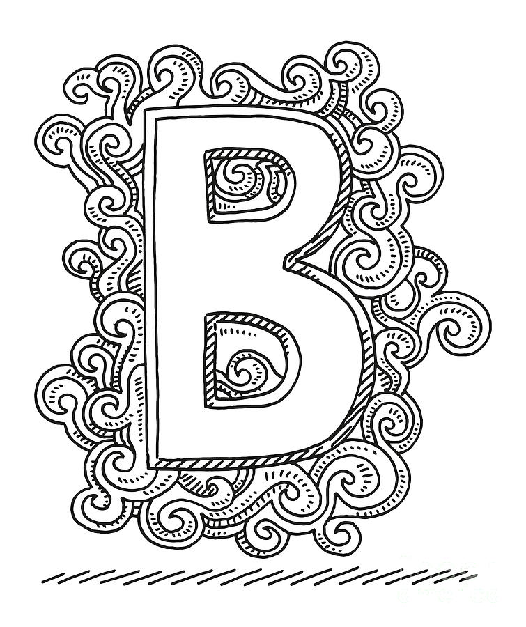 Initial Letter B Swirl Pattern Drawing Drawing by Frank Ramspott