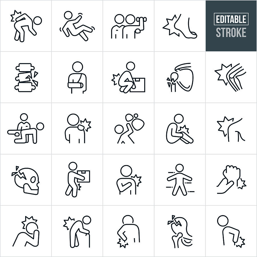 Injury and Pain Thin Line Icons - Editable Stroke Drawing by Appleuzr