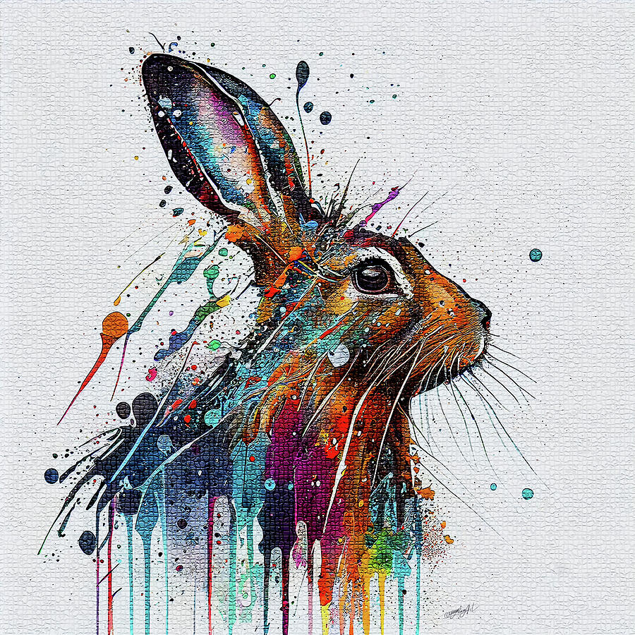 A rabbit painting in Vector Ink  and watercolors  Splash Effect   Painting by OLena Art by Lena Owens - Vibrant DESIGN