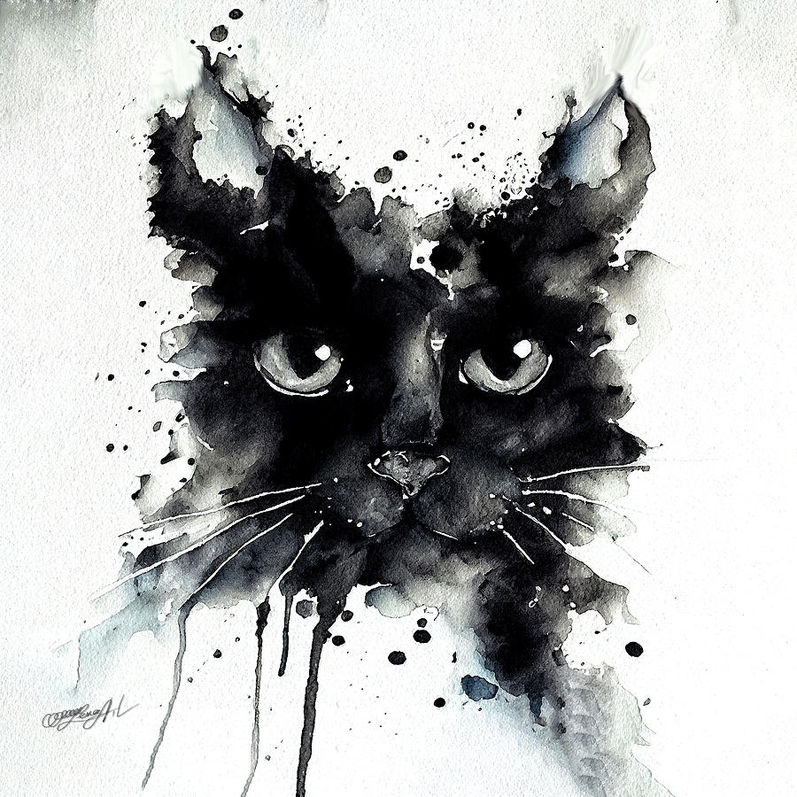 Ink portrait of a feline black cat  Digital Art by OLena Art