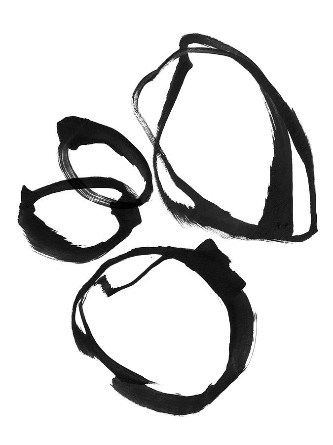 Ink Rings 2 Black and White Abstract Painting Painting by Janine Aykens