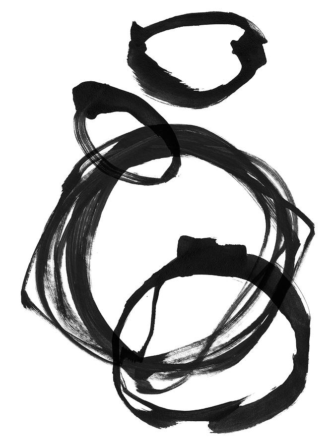 Ink Rings 3 Black and White Abstract Painting Painting by Janine Aykens