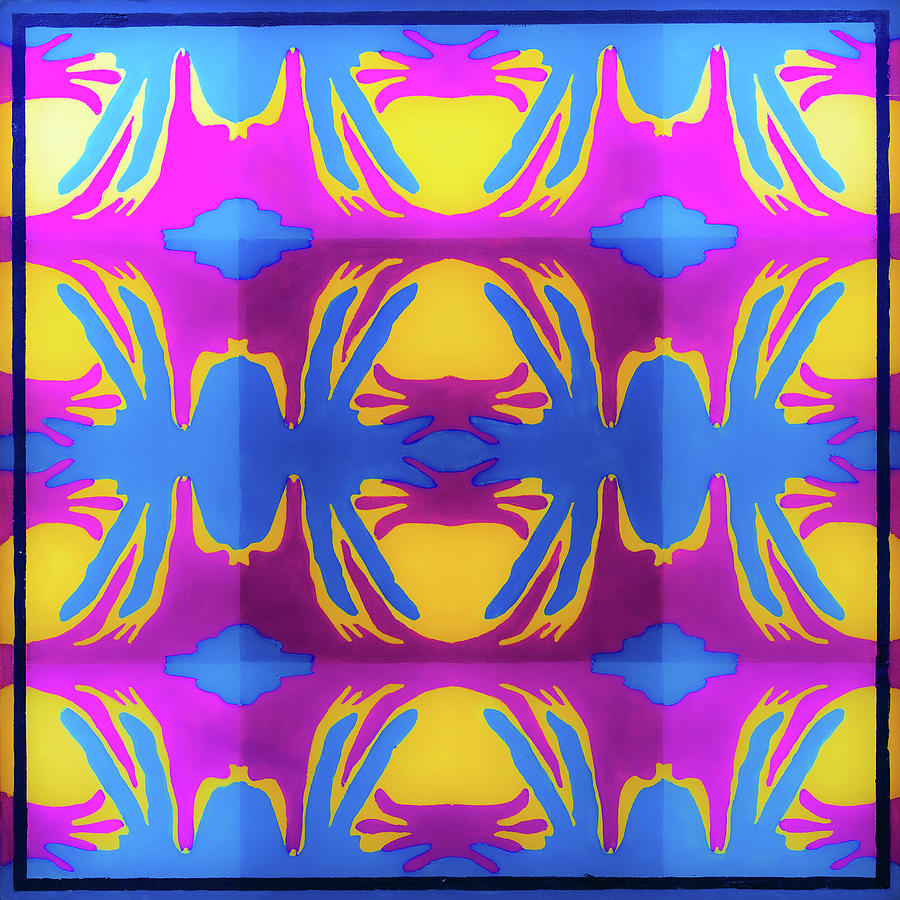 Inkblot pattern in magenta, blue and yellow Painting by Mark Beckwith