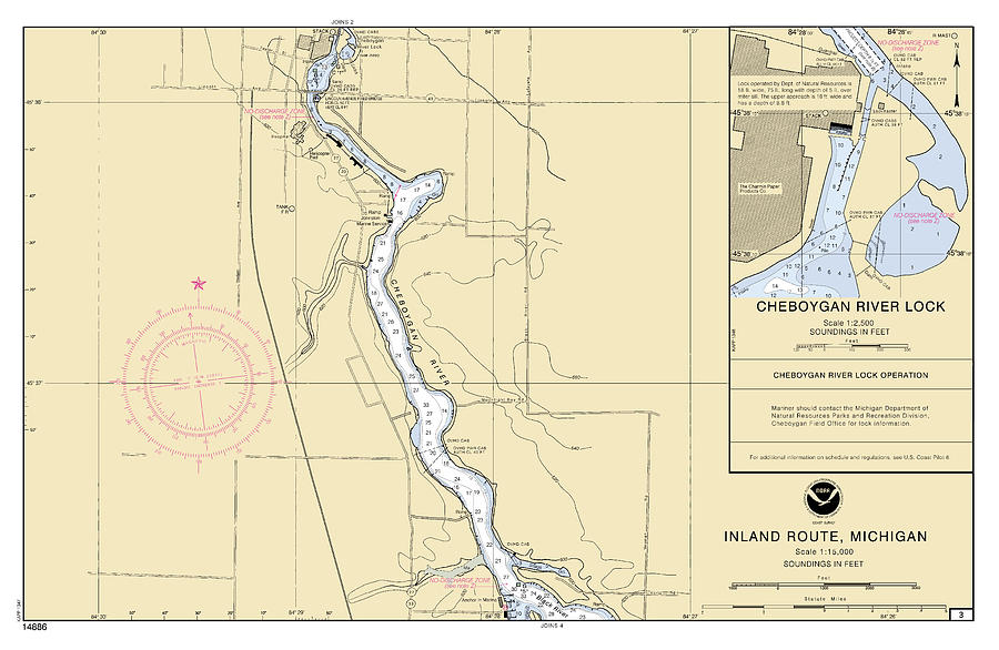 Inland Route Michigan Cheboygan River Lock, Noaa Chart 14886_3 Digital