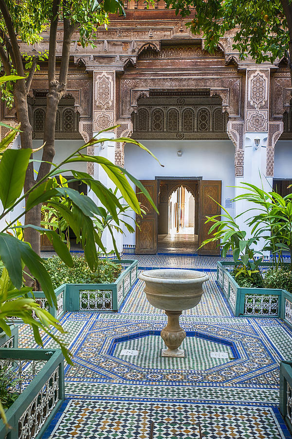 Inner courtyard public Bahia palace, Marrakech Photograph by Guenterguni