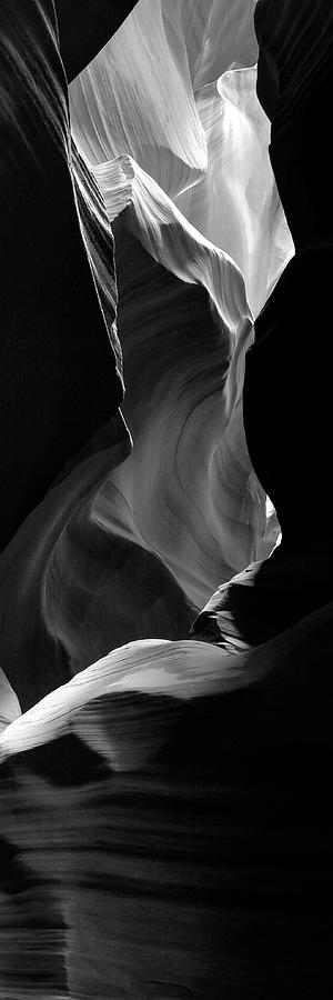 Inner Depths Of Antelope Canyon - Black and White Vertical Panorama Photograph by Gregory Ballos