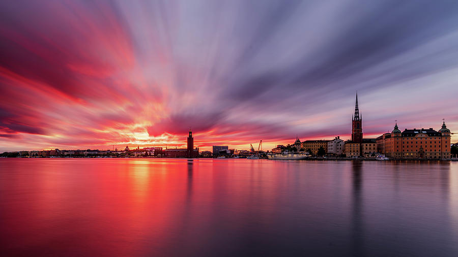 Fiery Photograph - Insane Red and Purple long exposure sunset over Stockholm by Dejan Kostic Fiery Photograph - Insane Red and Purple long exposure sunset over Stockholm by Dejan Kostic