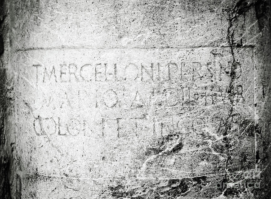Inscribed Roman Column Cordoba Black And White Photograph