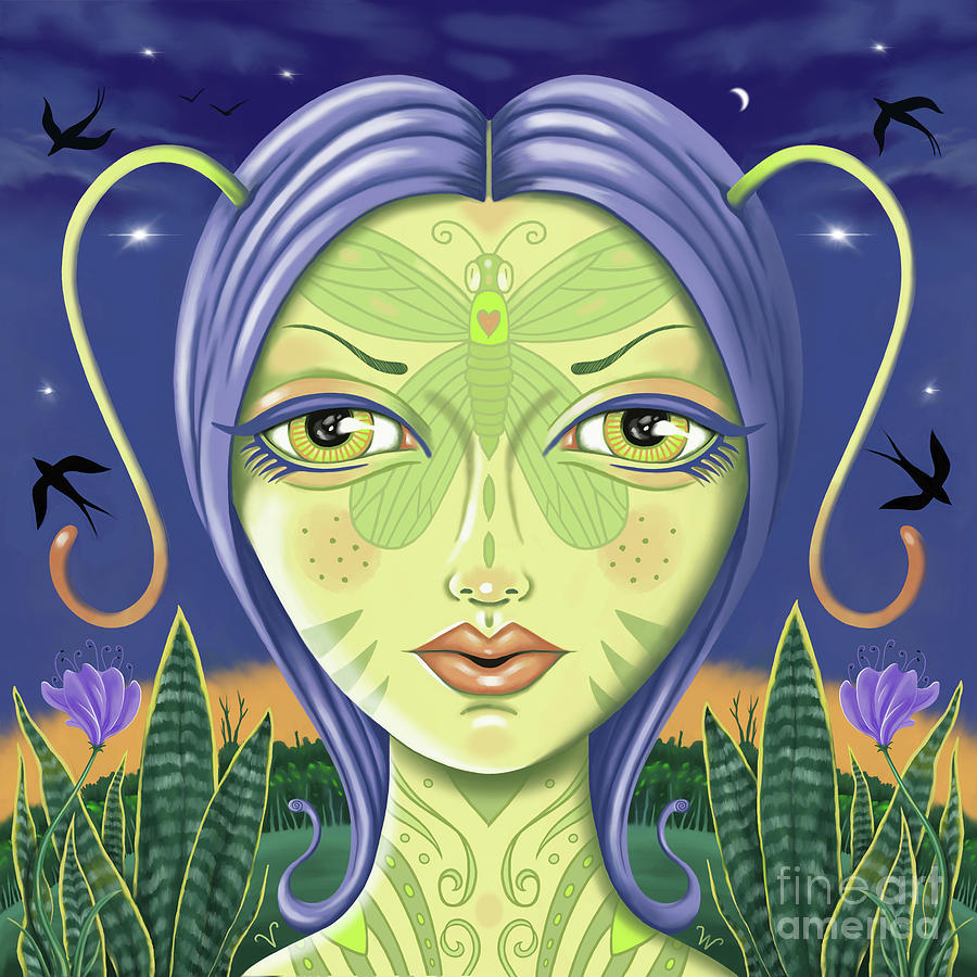 Insect Girl, Antennette with Spider Plants Digital Art by Valerie White