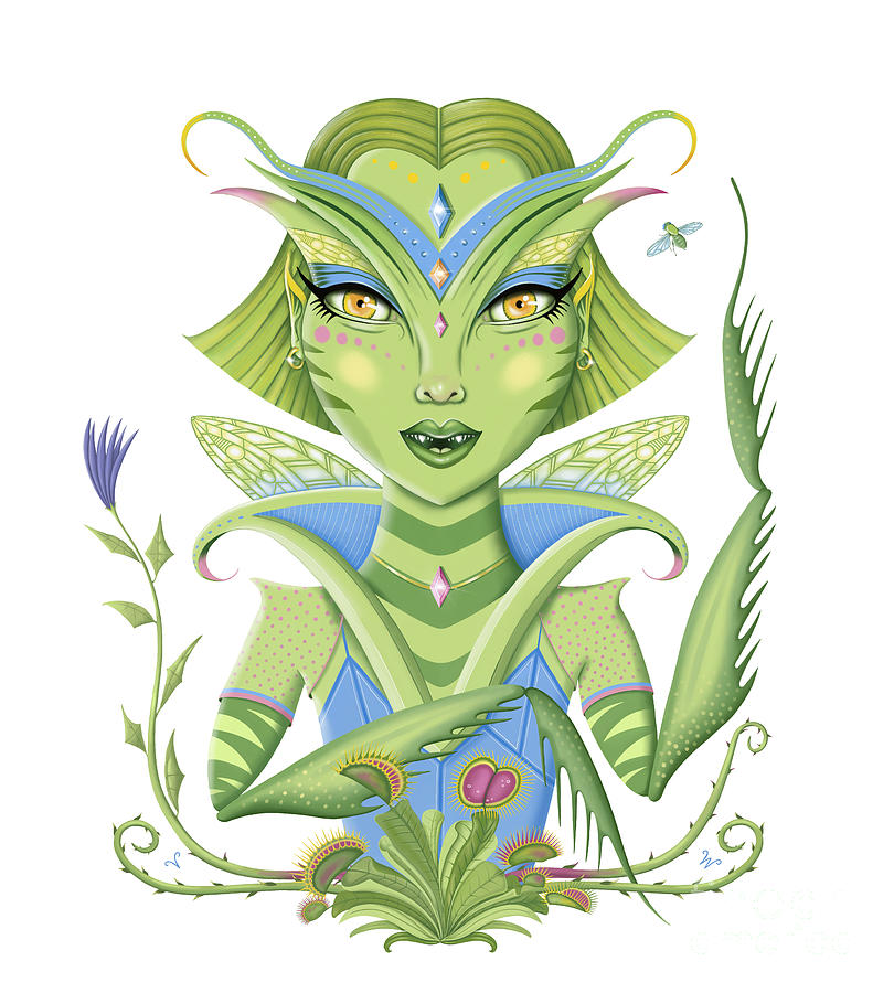 Insect Girl, MantisAnne with Venus Fly Traps Digital Art by Valerie White -  Pixels