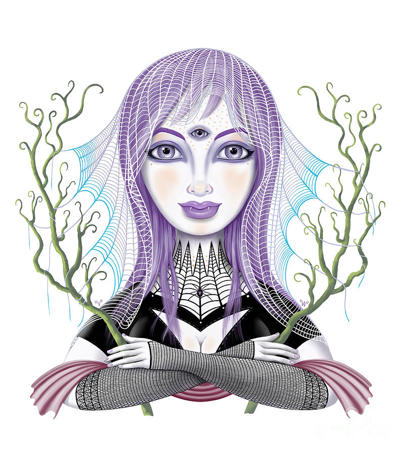 Insect Girl, Spiderella with Branches Digital Art by Valerie White
