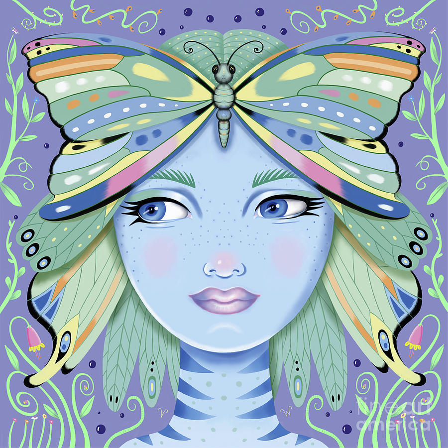 Insect Girl, Winga - Sq.Purple Digital Art by Valerie White