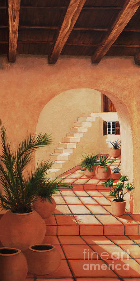 Santorini Painting - INSIDE THE VIEW OF SANTORINI-prints of Oil Painting by Mary Grden Santorini Painting - INSIDE THE VIEW OF SANTORINI-prints of Oil Painting by Mary Grden