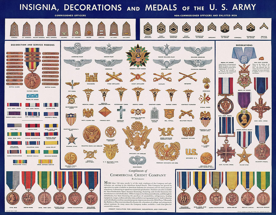 Insignia, Medals and Decorations of the U.S. Army Painting by ...