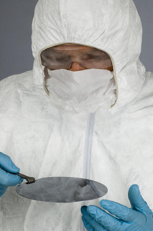 Inspecting a Silicon Wafer Wearing Hazmat Suit Photograph by Leezsnow