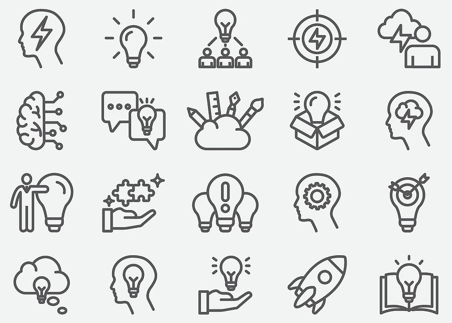 Inspiration and Idea Line Icons Drawing by LueratSatichob