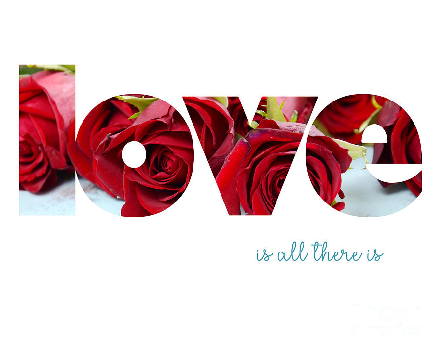 Inspirational Wall Art, Love is all there is. Red roses forming the word love. Photograph by Milleflore Images