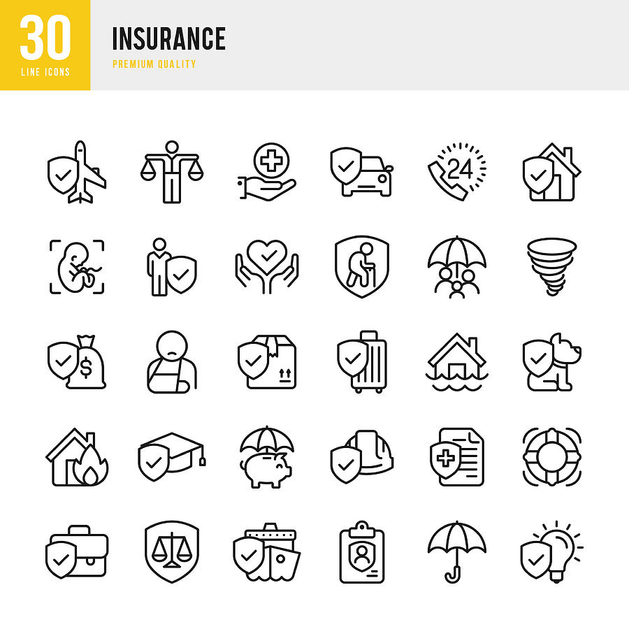 Insurance - set of line vector icons Drawing by Fonikum