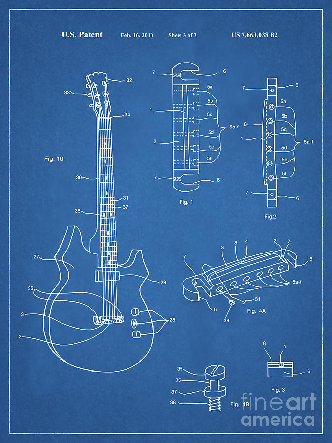 Integral Saddle and Bridge for Stringed Musical Instruments Print Patent Art 2010 Mixed Media by Kithara Studio