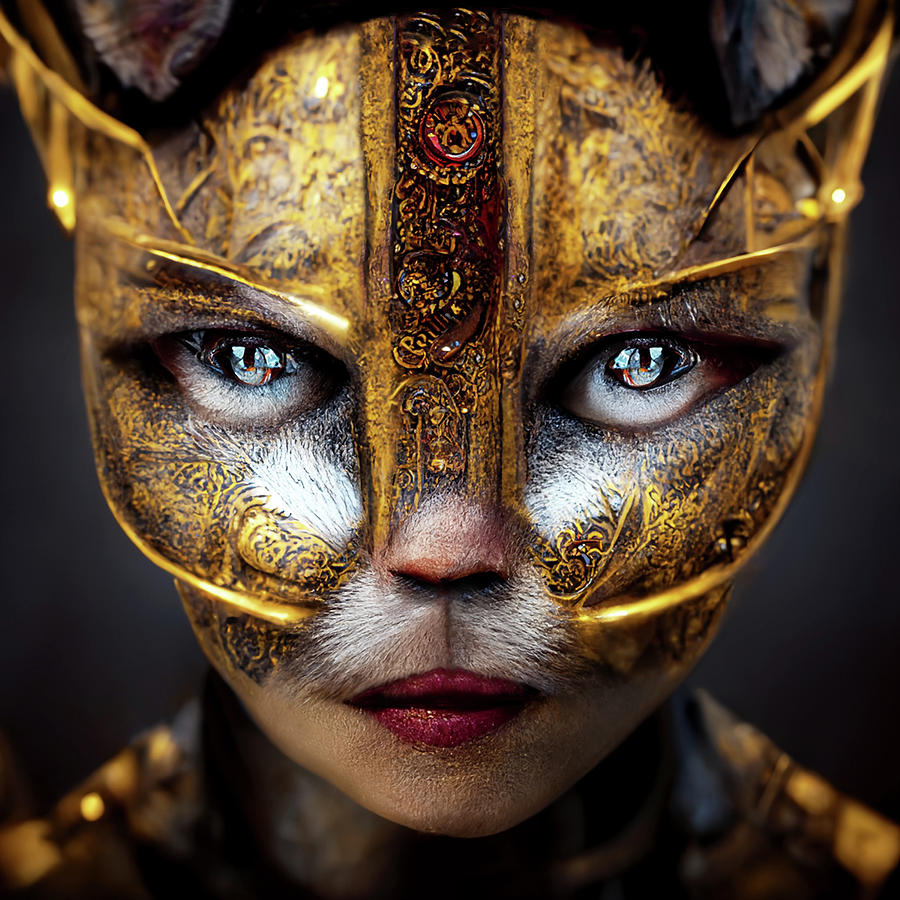 Intense Cat Woman Warrior  Digital Art by Peggy Collins