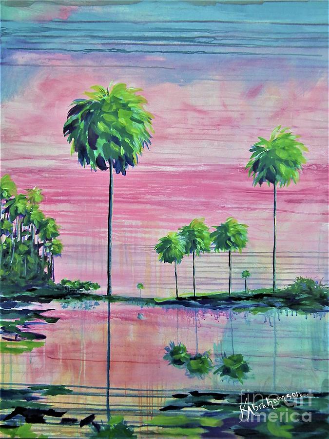 Intercoastal Pink Sky Reflections 1 Painting by Kristen Abrahamson