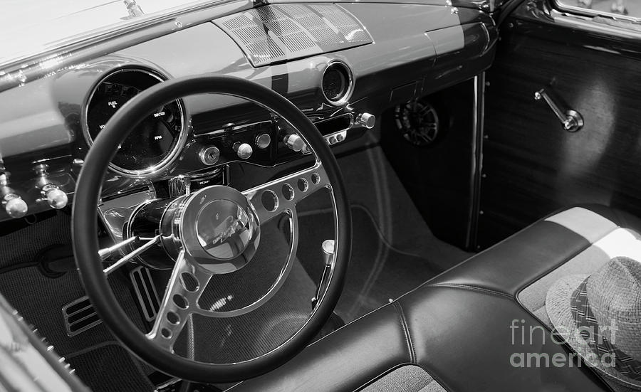 Inspirational Photograph - Interior 50s Woody Wagon Dash Black white  by Chuck Kuhn