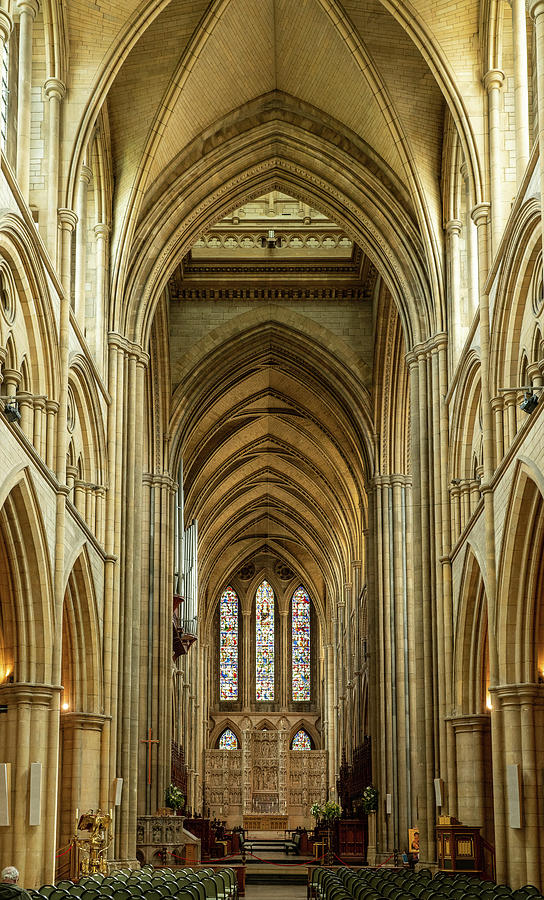 Interior aisle to altar in Truro cathedral in Cornwall Photograph by Steven Heap
