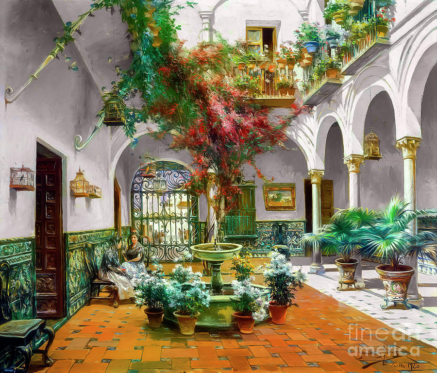 Interior Courtyard in Seville by Manuel Garcia y Rodriguez Photograph by Carlos Diaz