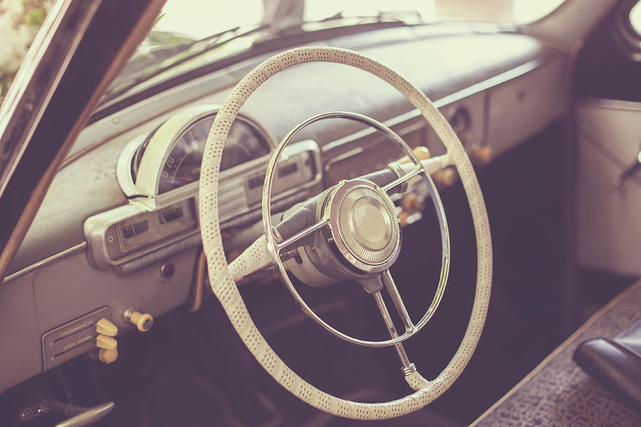 Interior Of A Classic Vintage Car Photograph