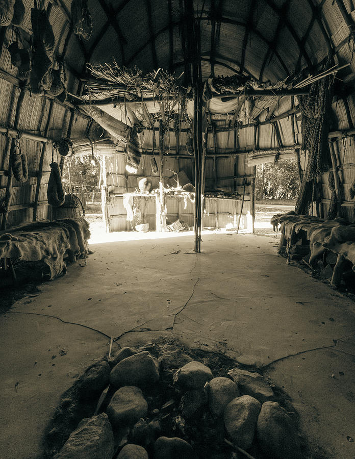 Interior of a Powhatan House at Jamestown Settlement Photograph by Rachel Morrison