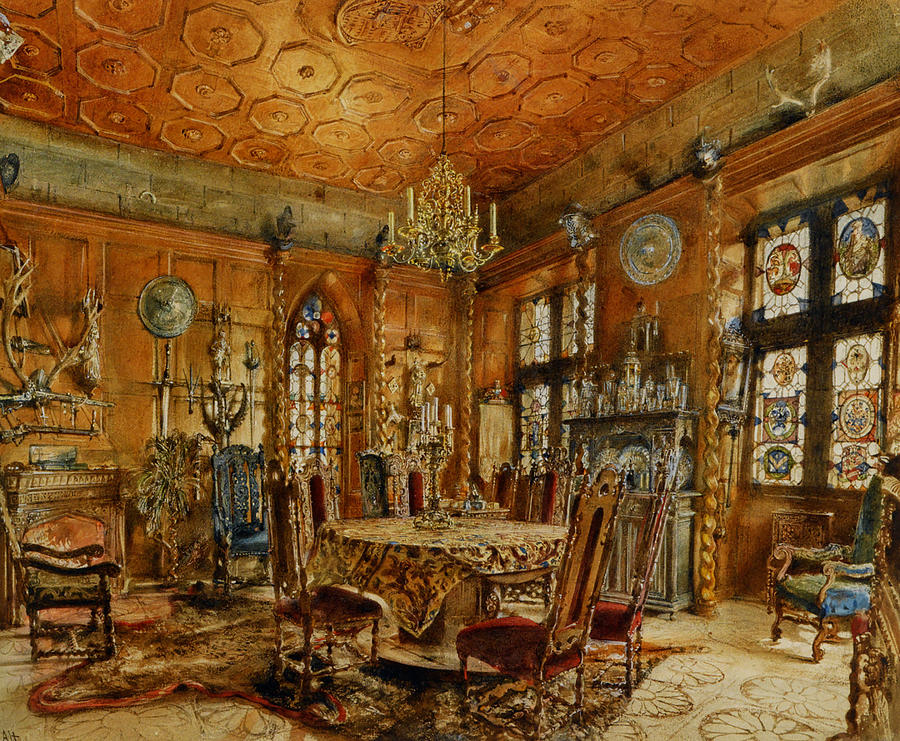 Interior of Castle in Renaissance Style - Rudolf von Alt Painting by ...