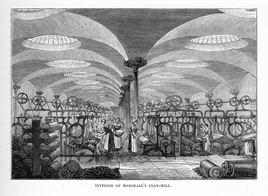 Interior of Marshall’s Flax Mill, Leeds, England Victorian Engraving Drawing by Bauhaus1000