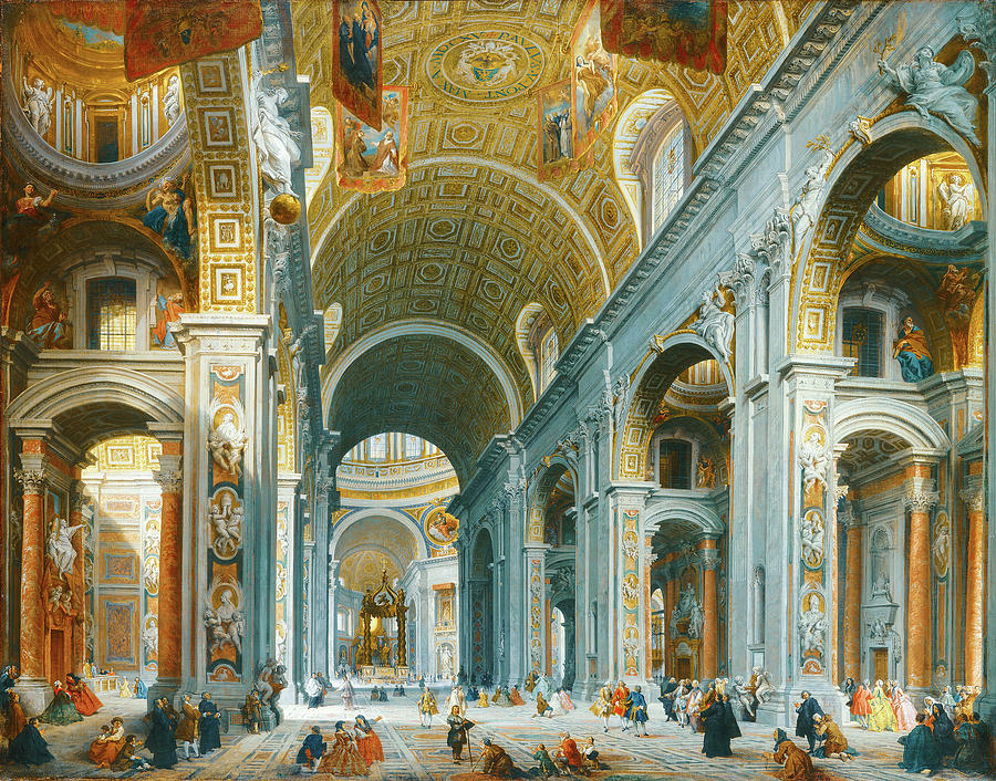 Interior of Saint Peter Basilica, Giovanni Paolo Panini,1754 Painting by AM FineArtPrints
